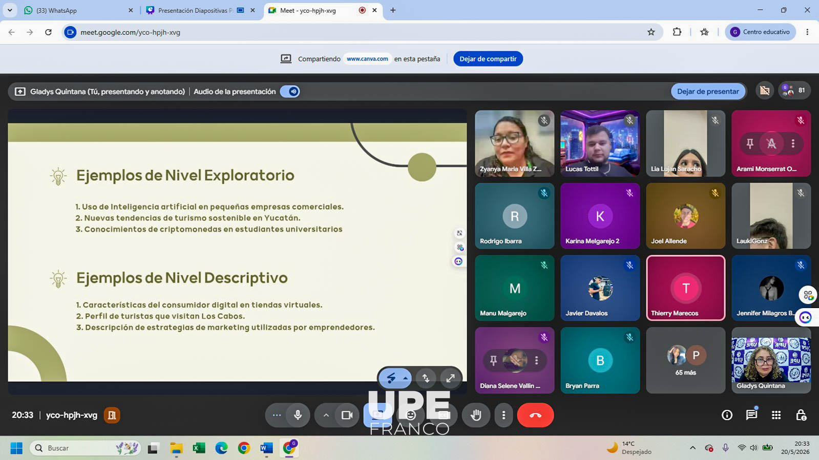 UPE Franco y UABC de México desarrollaron Clase Espejo Internacional sobre Metodología de la Investigación